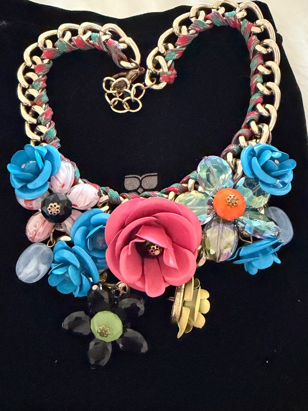 Betsey Johnson Pink Rose & Turquoise Floral Chain Necklace